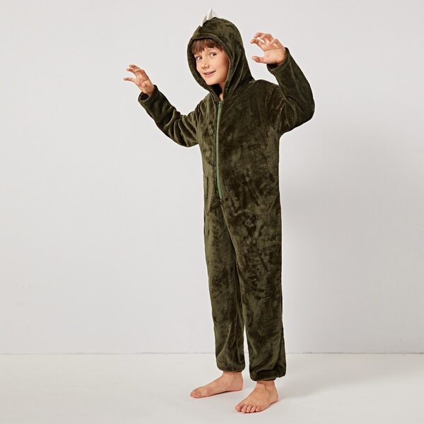 

Boys Zipper Front Hooded Fleece Dragon Onesie, Army green