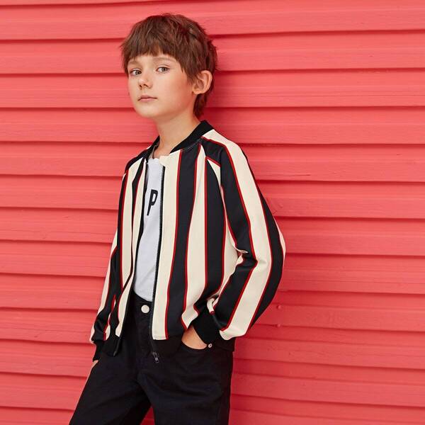 

Boys Zip Up Striped Bomber Jacket, Multicolor