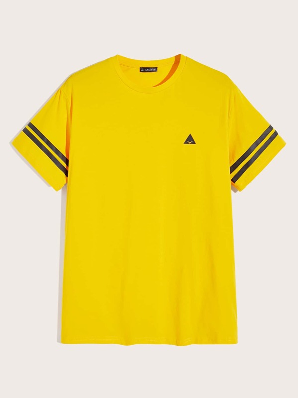 

Men Varsity Striped & Geo Print Tee, Yellow