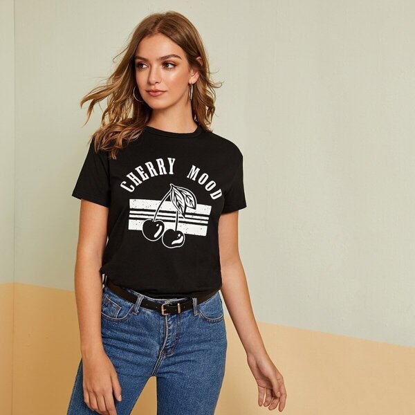 

Slogan and Cherry Print Top
