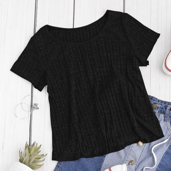 

Space Dye Rib-knit Tee, Black