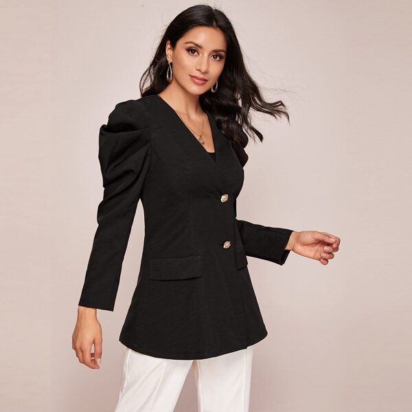 

Gigot Sleeve Gold Button Front Blazer, Black