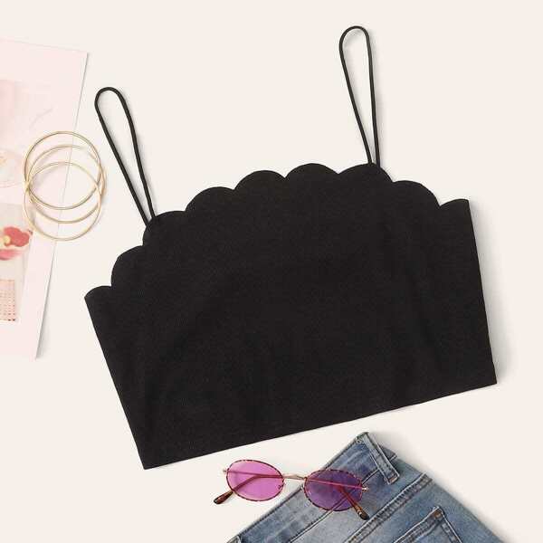 

Scallop Edge Crop Cami Top, Black