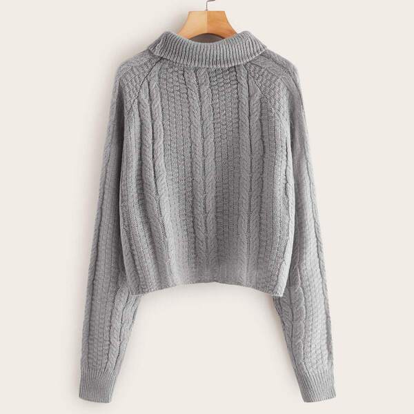 

High Neck Cable Knit Sweater, Grey