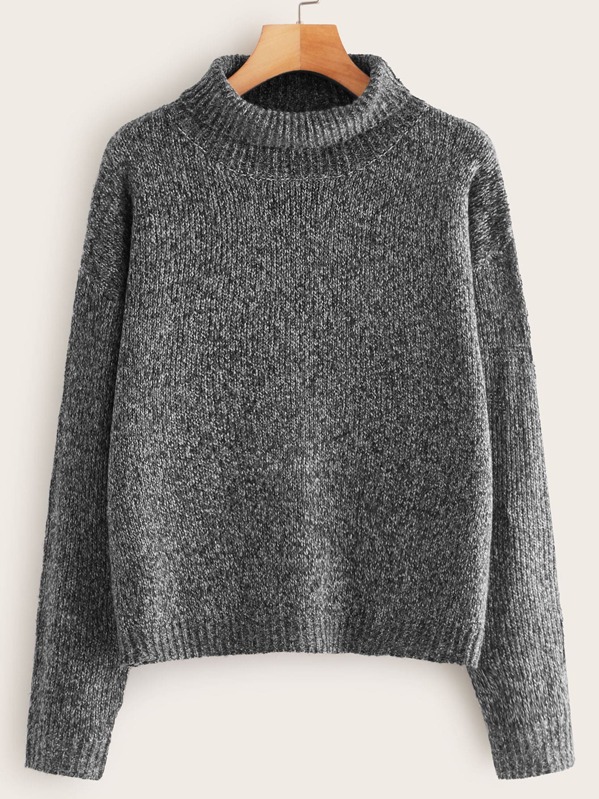 

High Neck Space Dye Sweater, Grey