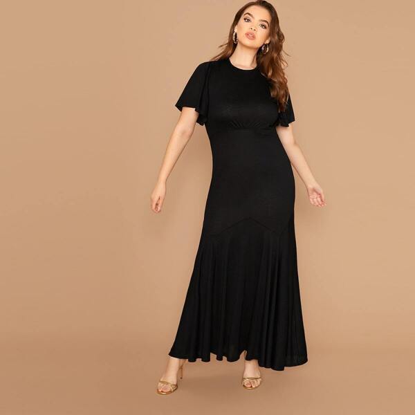 

Plus Flutter Sleeve Tie Back Maxi Dress Without Chain, Black