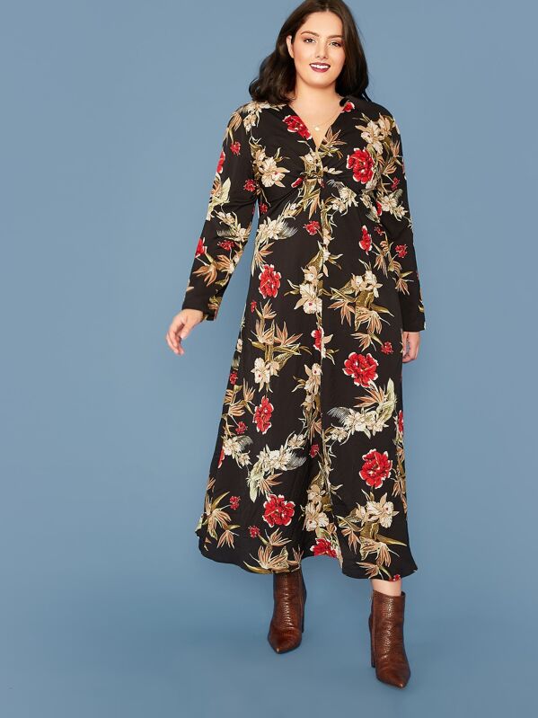 

Plus Twist Front Floral Print Dress, Black, Marcelle Pallais