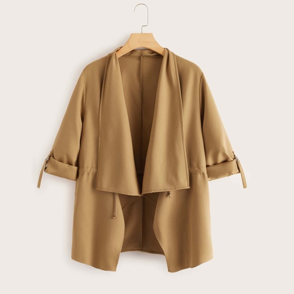 

Plus Solid Roll Up Sleeve Waterfall Coat
