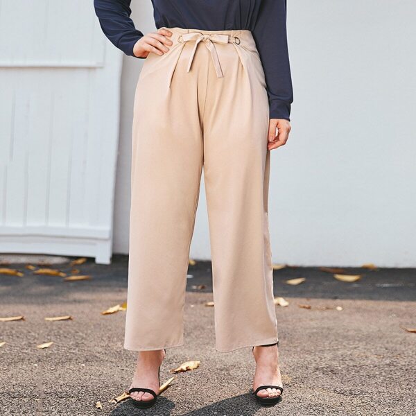 

Plus Solid Tie Front Wide Leg Pants, Khaki