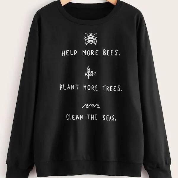 

Plus Slogan Print Drop Shoulder Sweatshirt, Black
