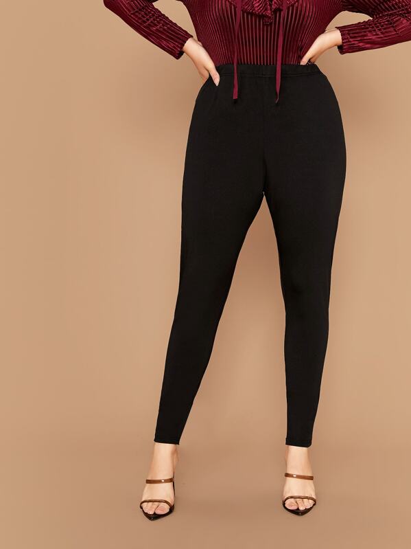 

Plus Split Hem Solid Leggings, Black, Faith Bowman