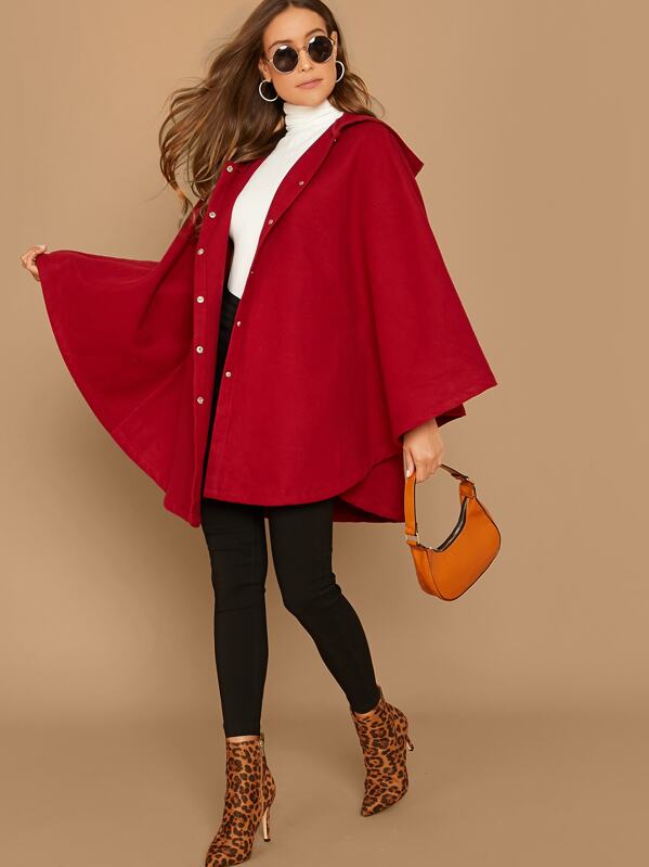 

Button Front Solid Cape, Burgundy, Anna Herrin
