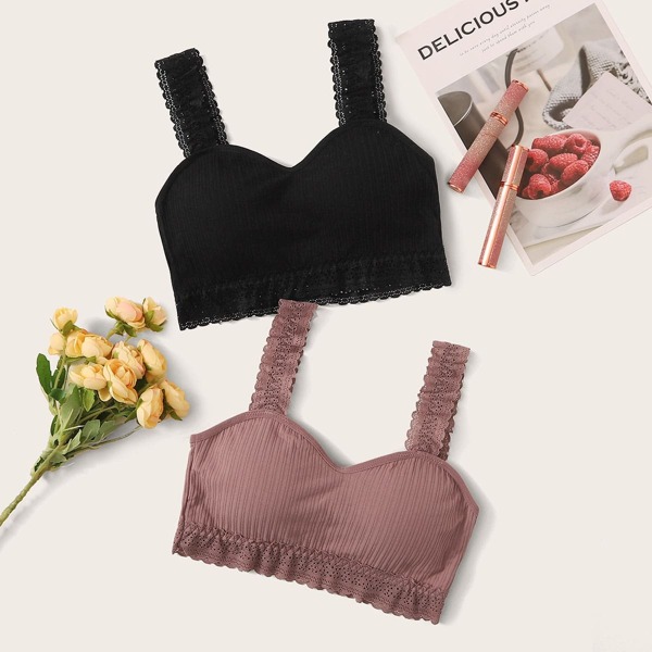 

2pack Ribbed Bra Set, Multicolor