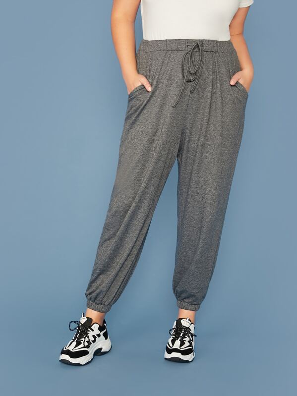 

Plus Drawstring Waist Heathered Knit Sweatpants, Grey, Marcelle Pallais