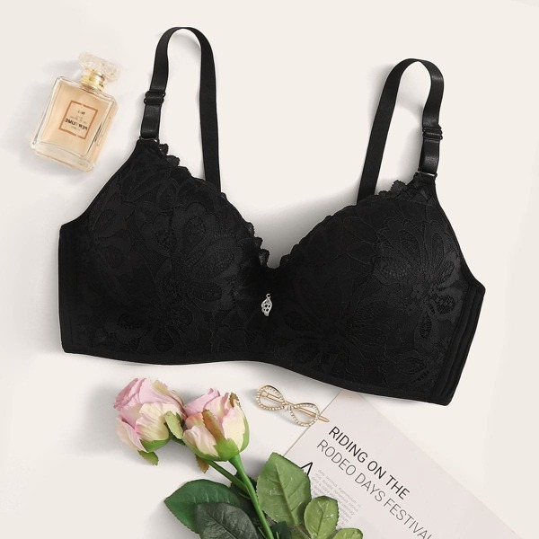 

Plus Floral Lace Bra, Black