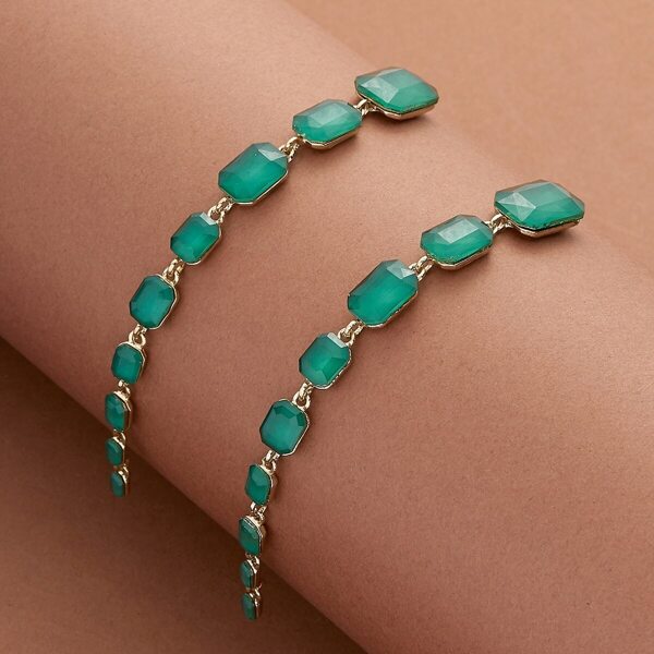 

Stacked Emerald Stone Dangling Earrings, Green