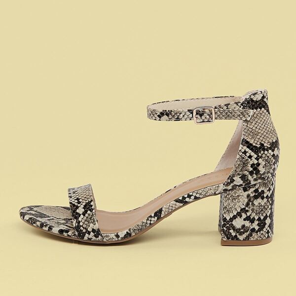 

Snakeskin Open Toe Low Block Heel Sandals, Multicolor