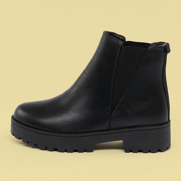 

Side Goring Lug Sole Chelsea Ankle Booties, Black