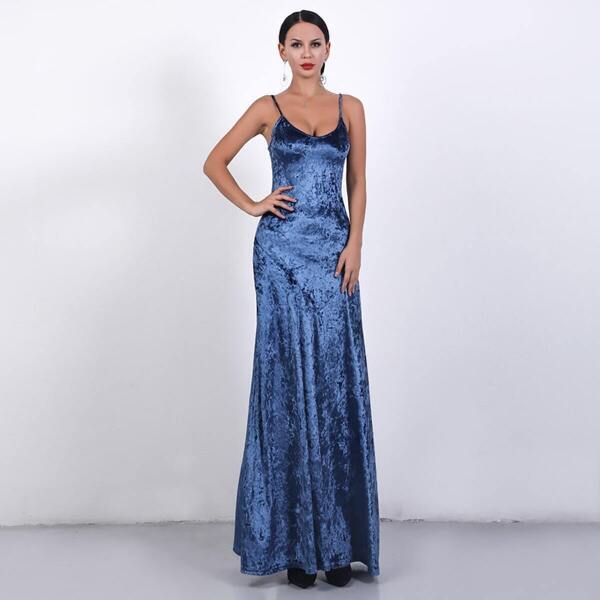 

Missord Zip Back Velvet Maxi Cami Prom Dress