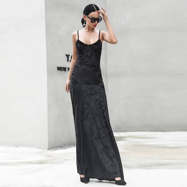 

Missord Zip Back Velvet Maxi Cami Prom Dress