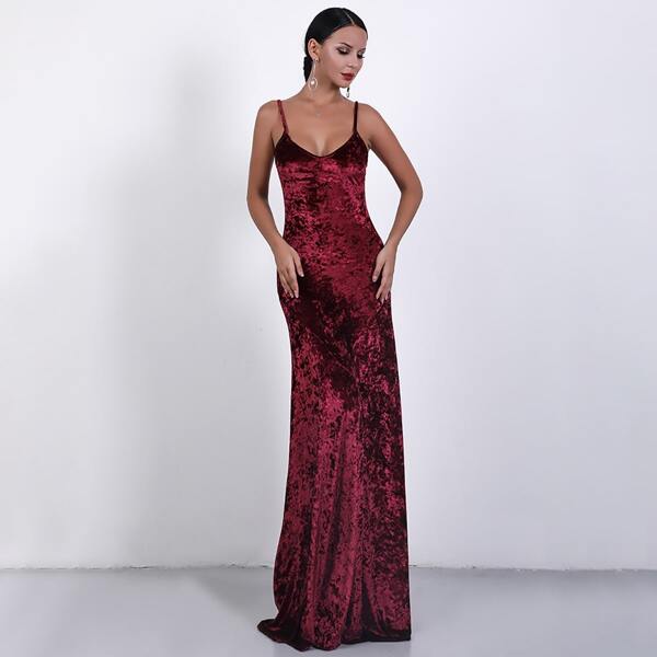 

Missord Zip Back Velvet Maxi Cami Prom Dress, Burgundy