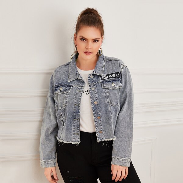 

Plus Raw Hem Bleach Wash Trucker Denim Jacket, Blue pastel