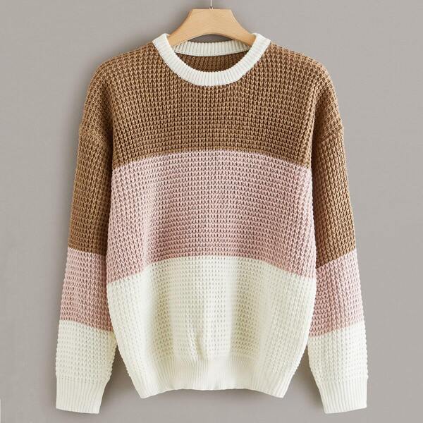 

Plus Drop Shoulder Color-block Jumper, Multicolor pastel