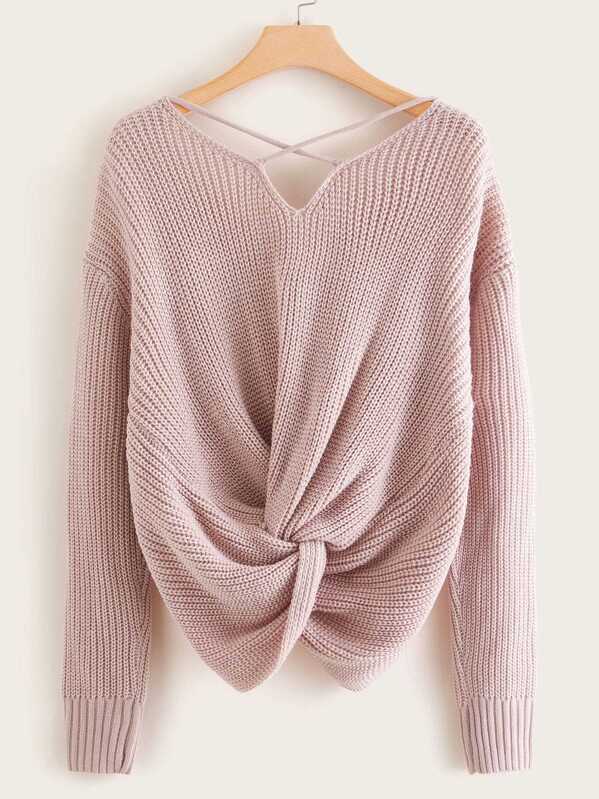 

Plus Criss-cross Twist Front Jumper, Pink