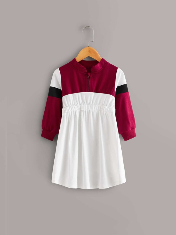 

Toddler Girls Cut And Sew Quarter Zip Sweatshirt Dress, Multicolor