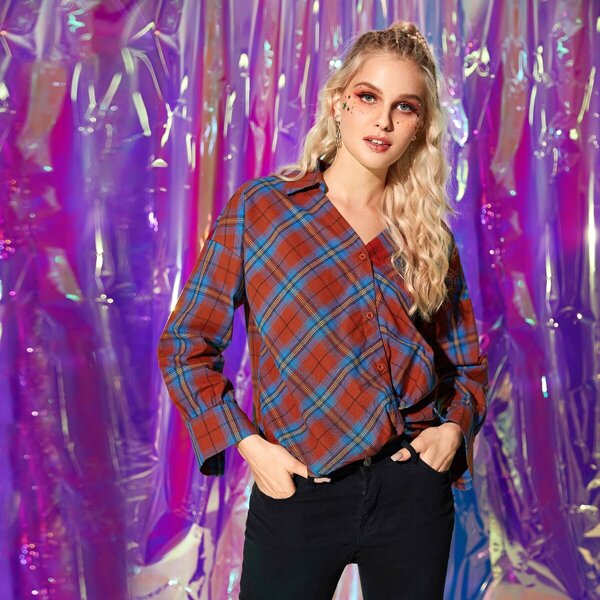 

Plaid Pattern Button Through Blouse, Multicolor