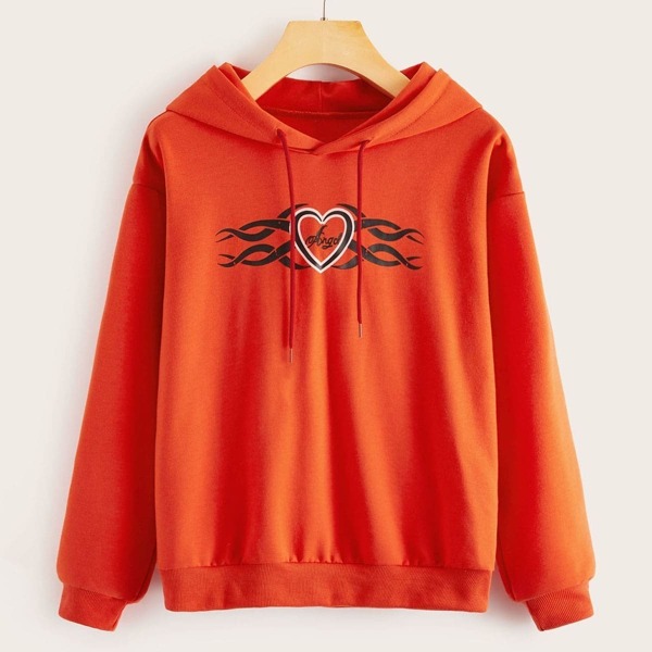 

Heart & Letter Graphic Drawstring Hoodie