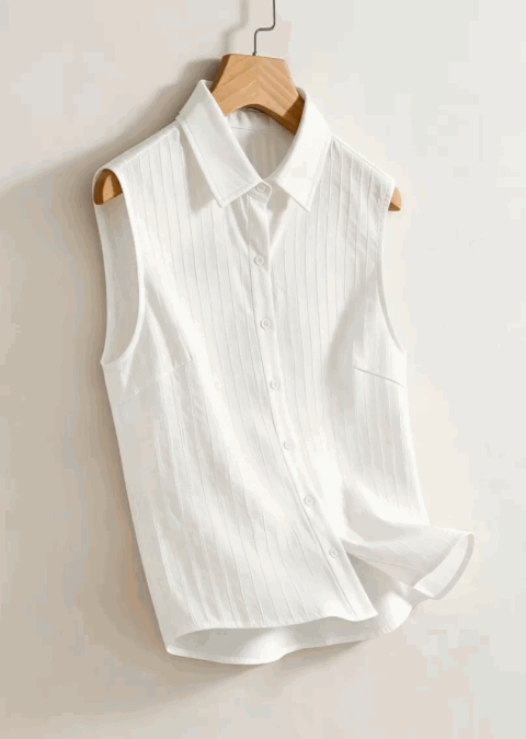 Yumoku Casual Versatile Minimalist Solid Color Sleeveless Shirt - White - View 2