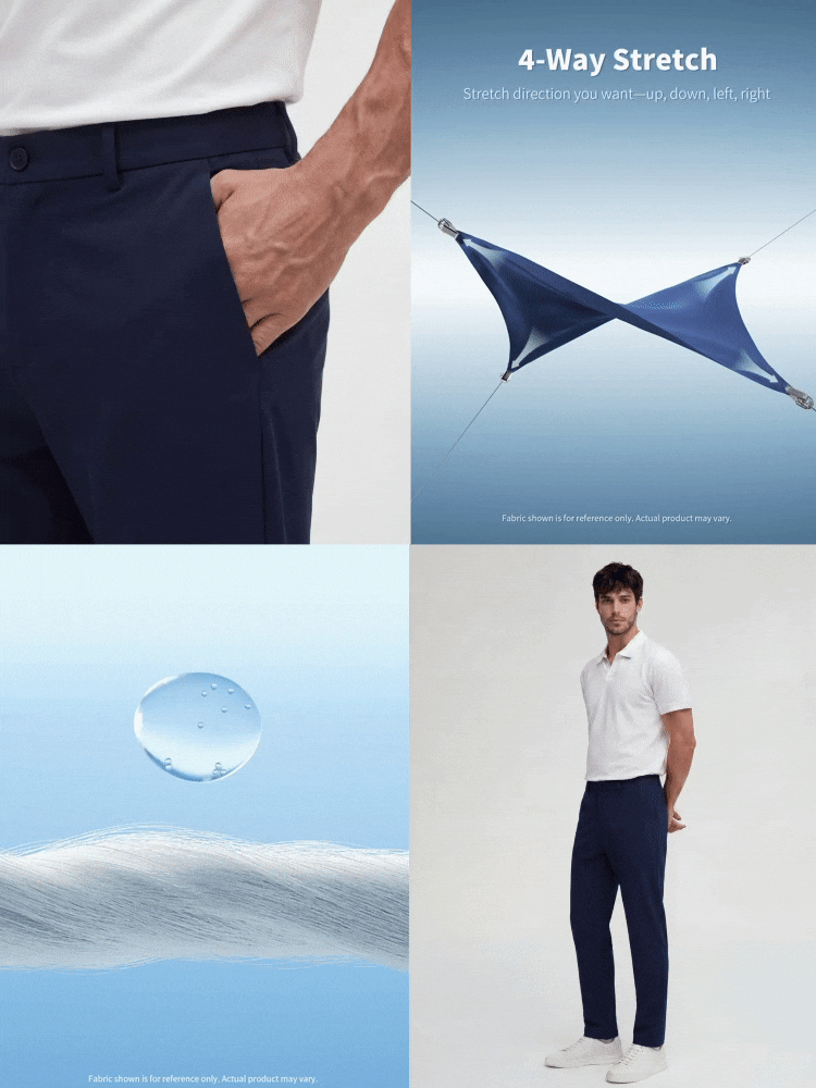 TekDrob WaterProof & Quick-Dry Slim Pants With Front Tailored Waist And Back Elastic Waist - Navy Blue - View 2