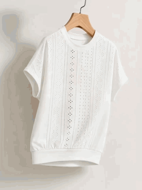 Yumoku Spring Break Tops Boho Women Clothing Easter Women's Short White Jacquard Fabric Romantic Date & Vacation T-Shirt, Spring - White - View 8