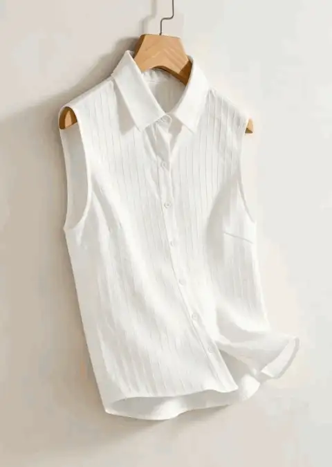 Yumoku Casual Versatile Minimalist Solid Color Sleeveless Shirt - White - View 3