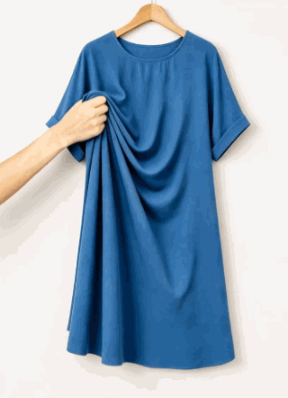 Yumoku Women Solid Color Round Neck Short Sleeve Casual Dress - Dusty Blue - View 7