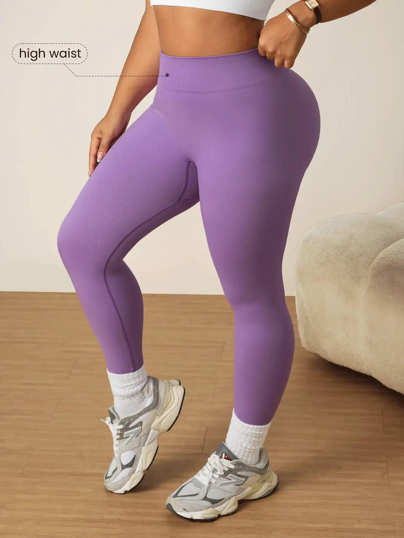 Rhythm Era Plus Size Women's Seamless Tummy Control Butt Lifting Purple Leggings - Purple - View 7