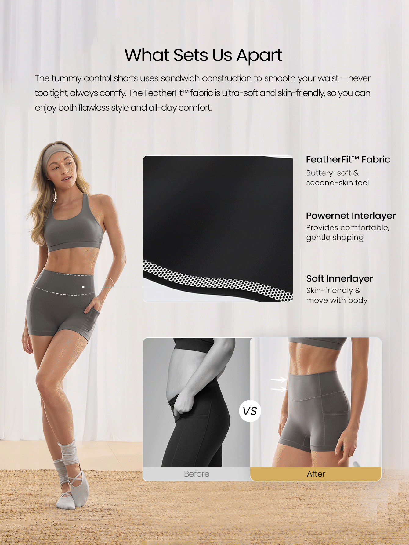 GLOWMODE 4.3" FeatherFit™ Anti-Slip Pocket Bike Shorts Non Front Seam Low Impact Cycling Running Gym Workout - Dark Grey - View 2