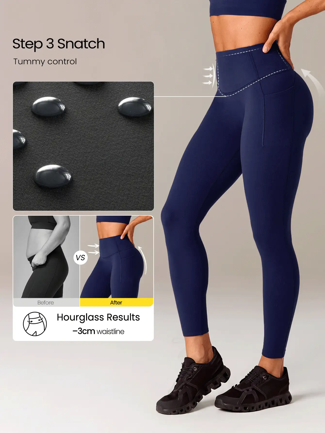 GLOWMODE 24" Peakbum-Lift FeatherFit™-Sculpt Butt-Lifting Tummy Control Side Pockets Leggings Medium Impact Training Running Workout Gym Fitness Wear - Dark Blue - View 5