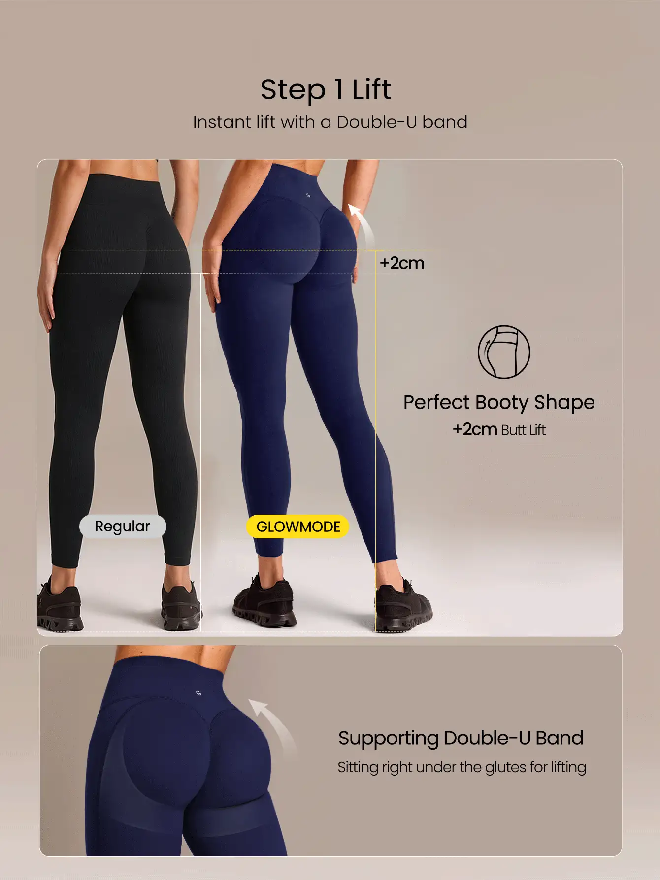 GLOWMODE 24" Peakbum-Lift FeatherFit™-Sculpt Butt-Lifting Tummy Control Side Pockets Leggings Medium Impact Training Running Workout Gym Fitness Wear - Dark Blue - View 3