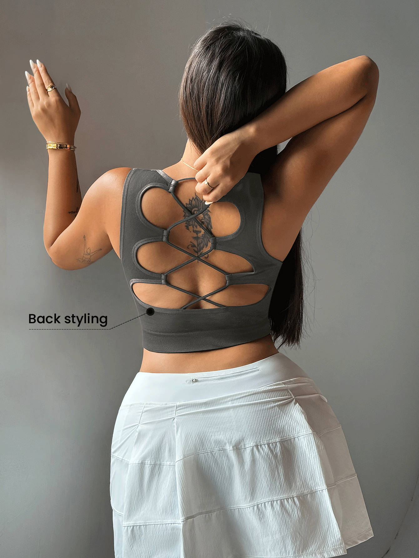 Rhythm Era Plus Size Women's Sexy Back Strap Tank Top Gym Sports Army Green Summer - Dark Grey - View 5