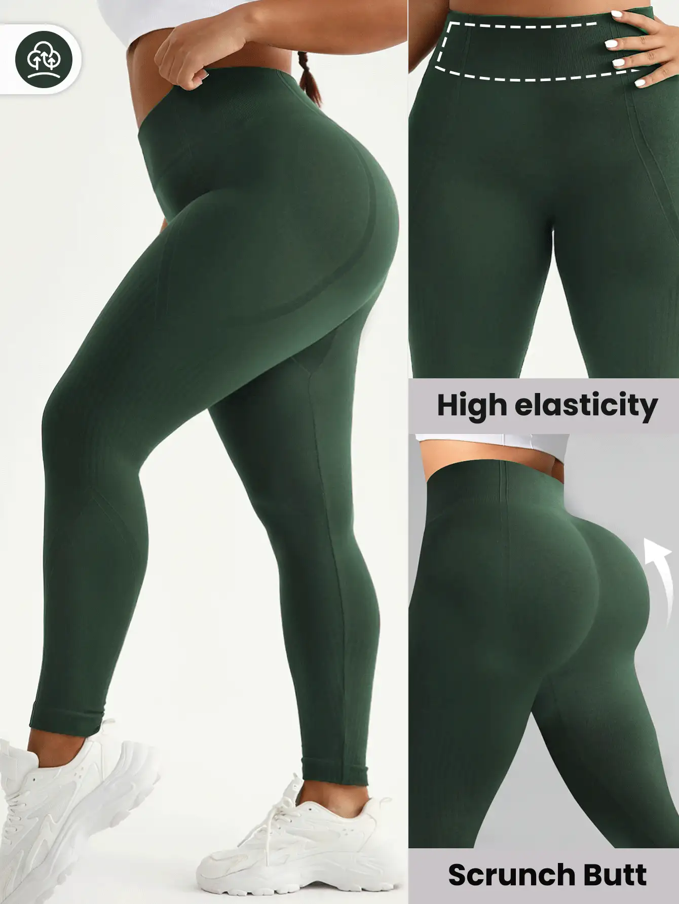 Rhythm Era Plus Size Solid Color High Waist Seamless Sports Leggings Gym Sports Dark Green Summer - Dark Green - View 2