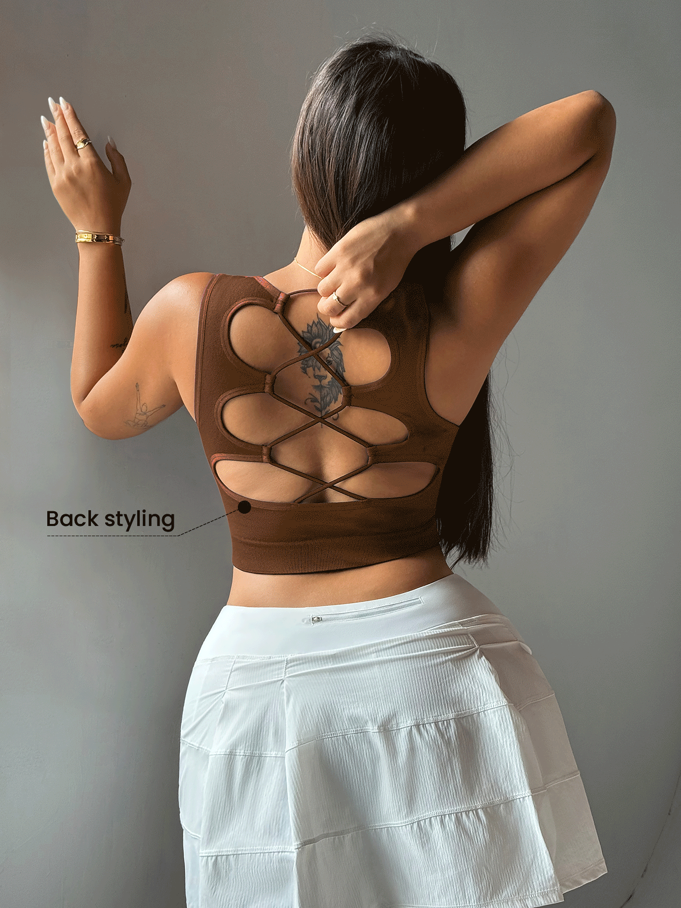 Rhythm Era Plus Size Women's Sexy Back Strap Tank Top Gym Sports Chocolate Brown Summer - Coffee Brown - View 5