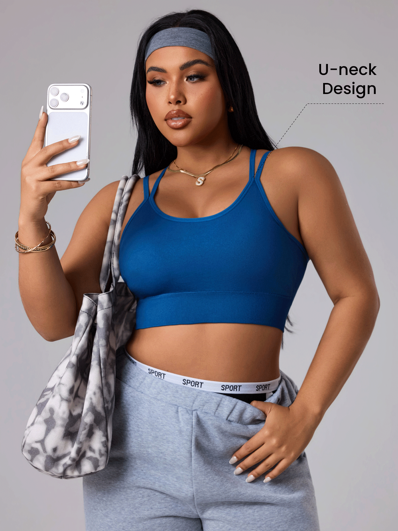 SHEIN Sports Plus Size Women Seamless Criss-Cross Back Sports Bra - Navy Blue - View 4