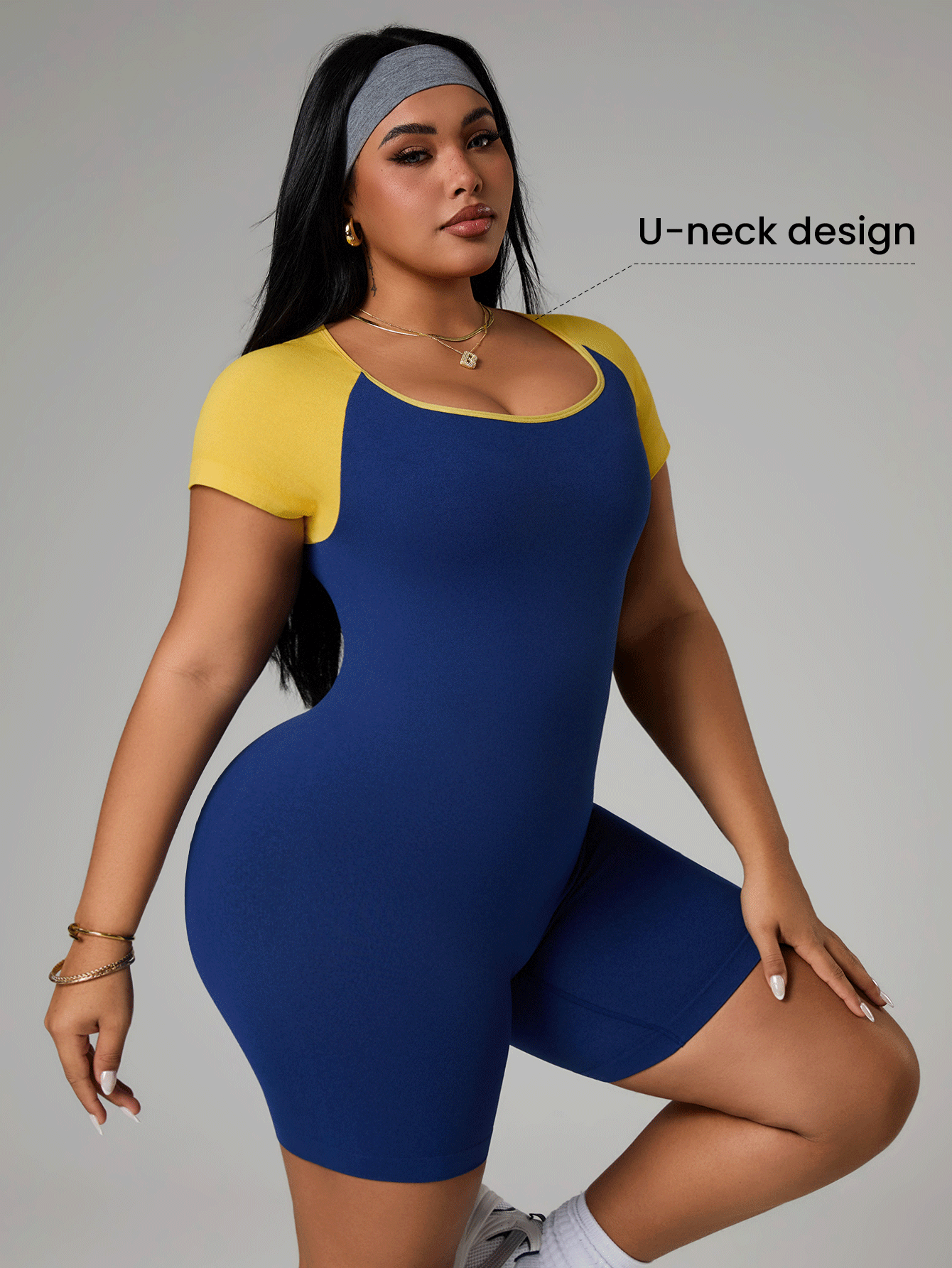 SHEIN Unity Plus Size Women Seamless Short Sleeve Jumpsuit - Multicolor - View 7