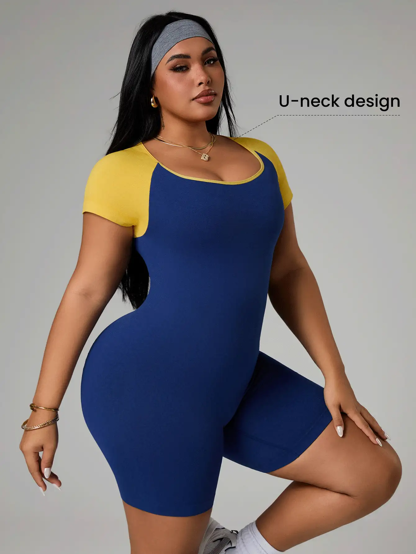 SHEIN Unity Plus Size Women Seamless Short Sleeve Jumpsuit - Multicolor - View 7