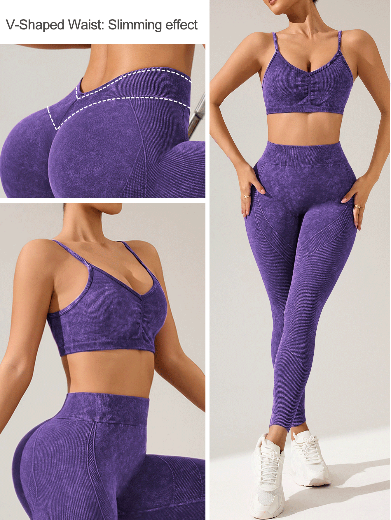 Slayform Slayform Women's Matte Suspender Full Length Pants Activewear Set Workout Women Sets Y2k Sporty Athletic Gym Light Blue Summer - Violet Purple - View 2