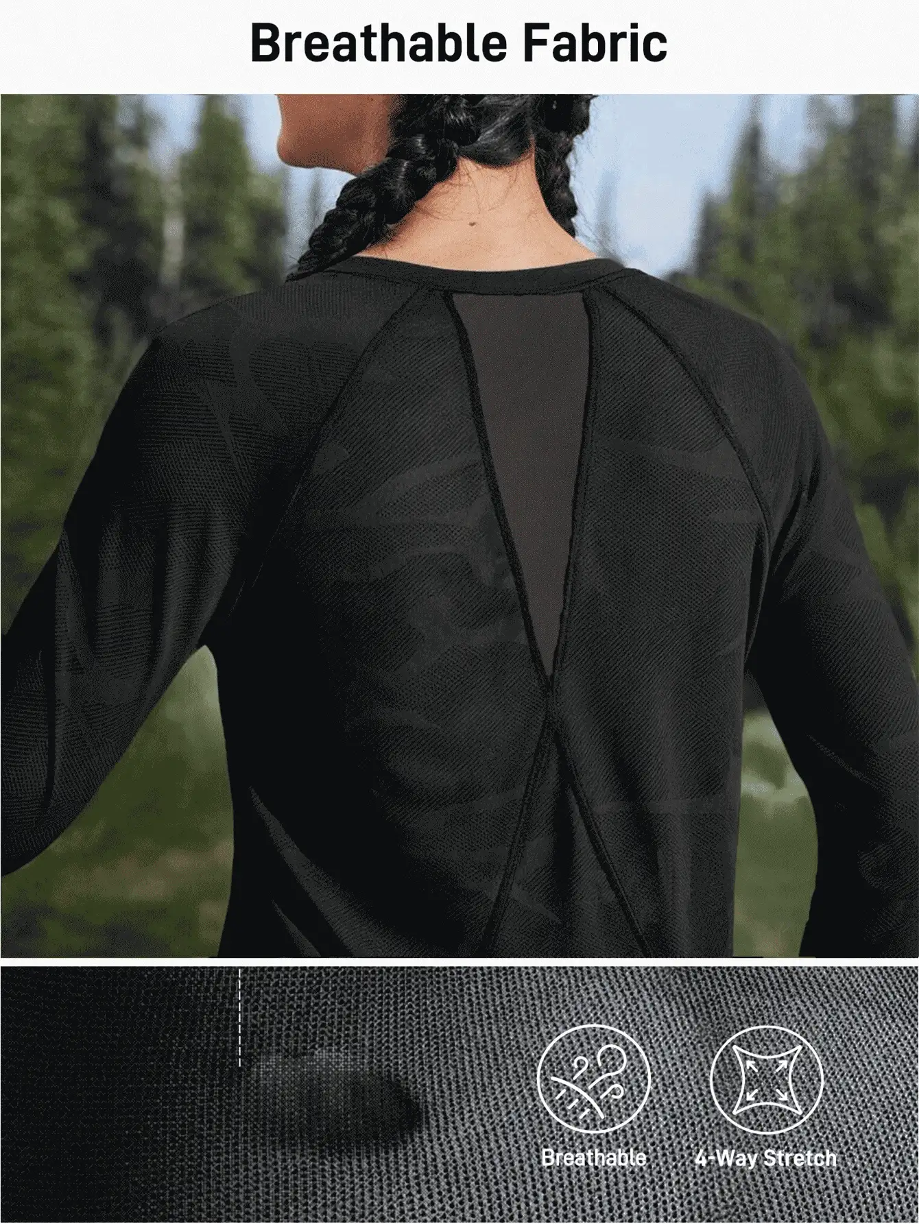 WanderVale Women's Outdoor T-Shirt & Tank Top Mesh Hem Curved Design Slim Fit Flattering Long Sleeve T-Shirt Only Tops - Black - View 3