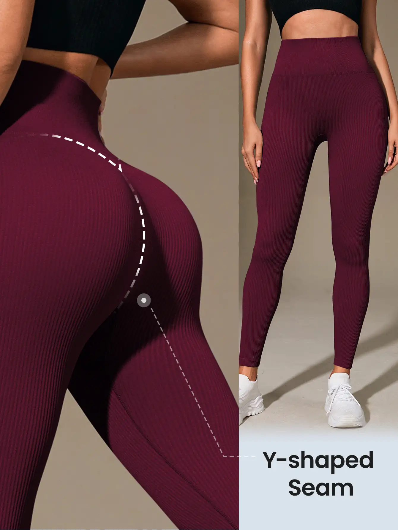 Slayform Slayform Women High Waisted Ribbed Seamless Slim Leggings,Cloud Soft Second-Skin Quick-Drying Breathable 4-Way Stretch Legging For Yoga Running Cycling,Black - Burgundy - View 8