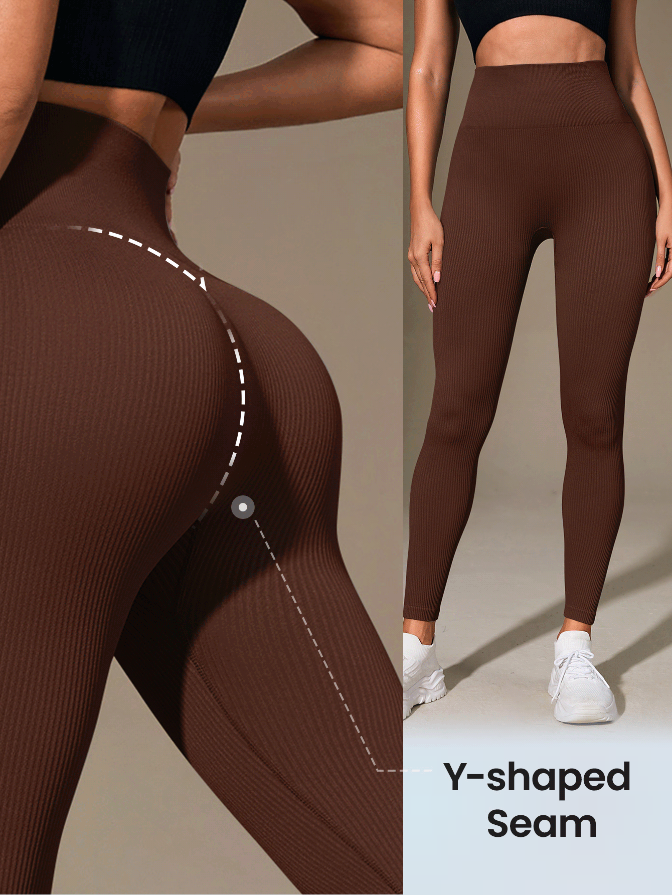 Slayform Slayform Solid Wide Band Waist Sports Leggings Yoga Women Pants - Brown - View 8